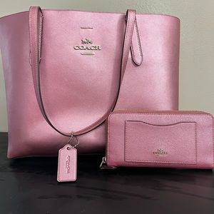 Metallic Pink Coach Purse & Wallet
